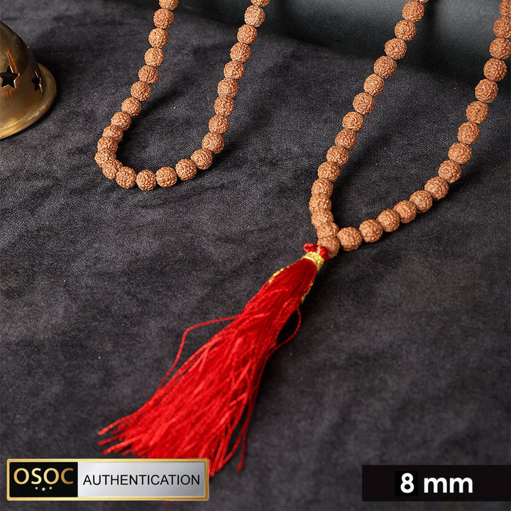 108 beads 8mm 5 Mukhi Pathariya Rudraksha mala for meditation, japa, and spiritual protection. India’s Largest Pooja Accessories Brand – www.satvikstore.in
